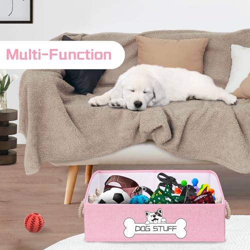 Collapsible Fabric Dog Toy Box and Storage Bin With Handle - Trapezoid Basket Chest Organizer for Pet Toys, Blankets and Accessories, Pink - color: Pink