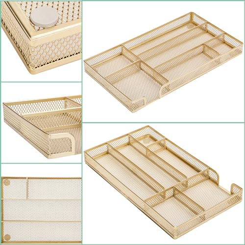 Annova Desk Drawer Organizer Tray for Office Organization - Metal Mesh - Storage Tray with Dividers for Pens, Desktop Accessories, Bathroom, Kitchen, Makeup and Office Supplies (Small, Gold) - color: Gold, size: Small