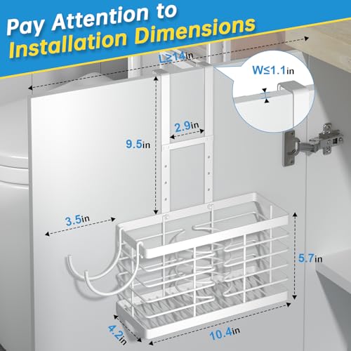 Sevenblue Hair Tool Organizer, 2026 Upgraded 3-in-1 Universal Hair Dryer Holder, Adjustable Height Metal Blow Dryer Holder Wall Mounted/Over Cabinet Door, Bathroom Organizer and Storage(White) - color: White