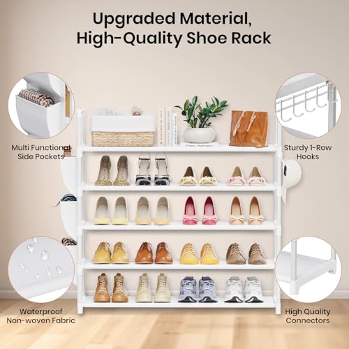 VILICK Shoe Rack for Closet Shoe Organizer Space Saver Storage for 20-25 Pair Shoe Shelf with Hook and Side Pocket Free Standing 5 Tier Shoe Rack Organizer for Entryway,Small Spaces, White - color: White, size: 33.5"W - 5 Tier