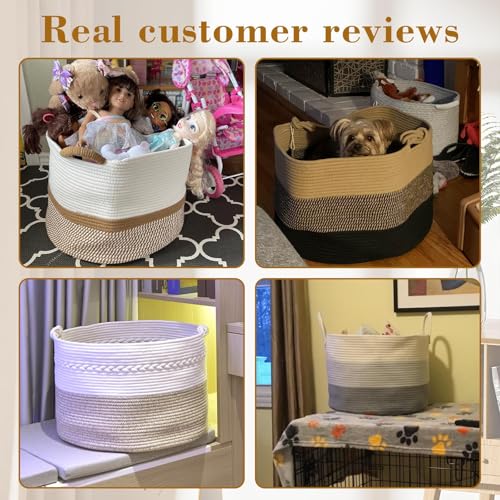 Extra Large Toy Basket, 20"x13" Kids Toy Storage for Playroom Classroom Nursery, Woven Rope Blanket Basket with Handles, Stuffed Animal Organizer & Dog Toys Basket, Black & Brown - color: Black & Brown - Wide