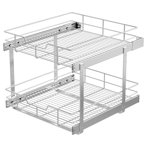 2 Tier Pull Out Cabinet Organizer 20" W X 22" D, Slide Out Drawers For Kitchen Cabinets, Pull Out Drawers For Cabinets Capacity Heavy Duty Caddy, Cabinet Pullout Shelves Chrome-Plated,Bathroom Pantry - color: 2 Tier - Chrome-Plated, size: 20" W X 22" D