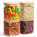 ComSaf 0.7 Qt Glass Food Storage Jars Set of 4, Clear Glass Storage Containers with Lids, Pantry Organization Jar, Spice Jar, Blooming Tea, Coffee and Sugar Container, Small Canister Set for Kitchen - size: 0.7Qt*4