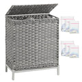 SETVSON Laundry Hamper with Lid, 112 L Handwoven Rattan Wicker Laundry Basket, 2 Removable Liner Bags Metal Heightened Feet, 6 Mesh Bags, 2 Section Large Clothes Hamper for Bathroom Bedroom, Gray - color: Gray, size: 112 L - 29.6 gal