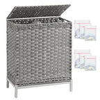 SETVSON Laundry Hamper with Lid, 112 L Handwoven Rattan Wicker Laundry Basket, 2 Removable Liner Bags Metal Heightened Feet, 6 Mesh Bags, 2 Section Large Clothes Hamper for Bathroom Bedroom, Gray - color: Gray, size: 112 L - 29.6 gal