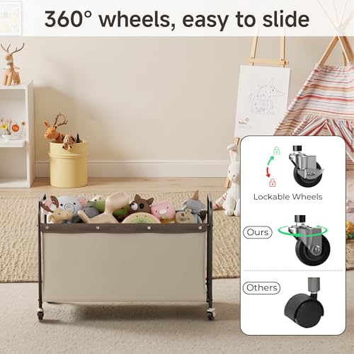 StorageWorks Toy Box with Wheels for Kids, 135L Large Toy Storage Chest and Organizer, 23" Metal Toybox with 360° Swivel Wheels for Bedroom, Kids Room, Stuffed Animal Storage, Light Khaki - color: Light Khaki, size: 33"Lx13"Wx23¼"H