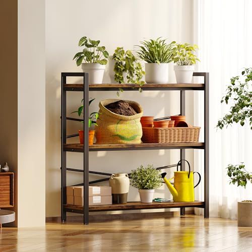 Book Shelf, 3 Tier Bookshelf 31.49" Width, Book Shelf Storage and Organization, Wooden and Metal Industrial Bookcase, Large Book Shelves for Home Living Room Bedroom Office Storage(Vintage) - color: Vintage, size: 3 Tier - 31.5" W