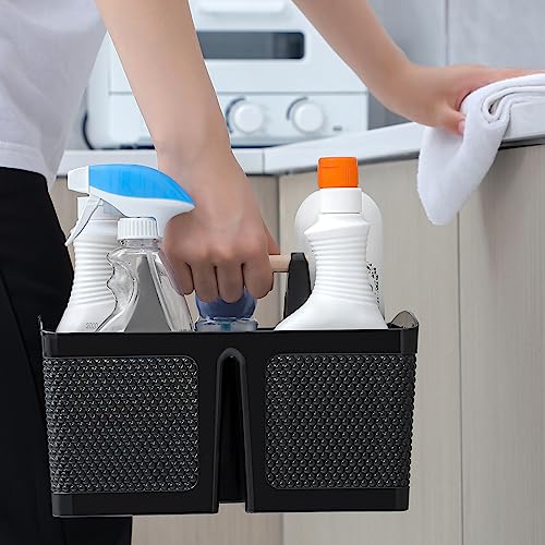 rejomiik Portable Shower Caddy Basket Plastic Cleaning Caddy Organizer Storage Tote with Handle for Bathroom, College, Dorm Room Essentials, Black - color: Black
