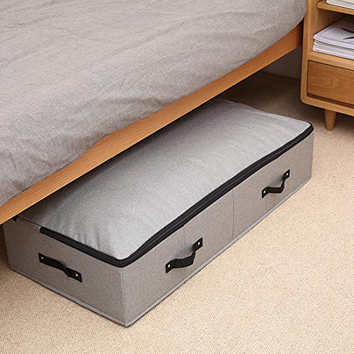 AMJ Large Sturdy Underbed Storage Box with Zip Lid, Rigid Sturdy Plastic Board inside, Handles on all sides, Dark Gray - color: Dark Gray, size: 35.5 x 16.5 x 7“