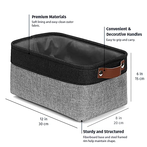 OrganiHaus Small Fabric Storage Baskets 3 Pack, 12x8in Cloth Storage Bins for Shelves, Small Baskets for Organizing Pantry Closet, Canvas Shelf Baskets, Gray/Black - color: Gray / Black, size: Small - 3pc