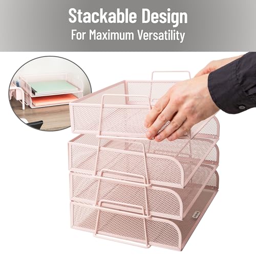 Mind Reader Stackable Paper Tray, Desktop Organizer, File Storage, Office, Metal Mesh, 4 Pcs., Pink - color: Pink, size: 13.3" x 9.8" x 11.3"