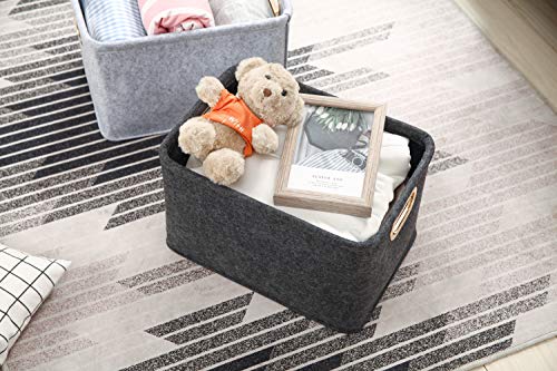 Collapsible Storage Bins Foldable Felt Fabric Storage Basket Organizer Boxes Containers with Handles Metal Handles for Nursery Toys,Kids Room,Clothes,Towels,Magazine (Dark grey） - color: Dark grey, size: 15.9L×11W×9.8H