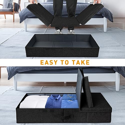 punemi Under Bed Storage Containers, Set of 2 Low Profile Under Crib Storage Bins With Lid, Large Sturdy Under Bed Clothes Drawer Organizers Box for Dorm Room Couch Closet Basement, Black - color: Black-2pack, size: 6 inch Tall