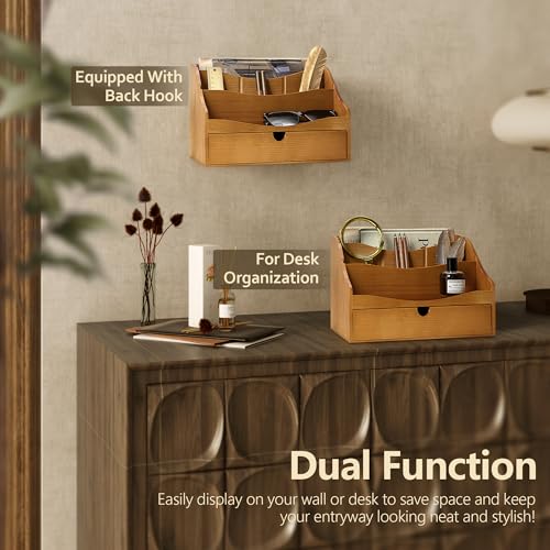 Rebee Vision Pine Wood Mail Organizer for Desk - Rustic Chic with Drawer & Dividers - 4-Slot File Holder & Small Items - Storage Organizer for Charming Home Decor(Yellow) - color: B-Yellow