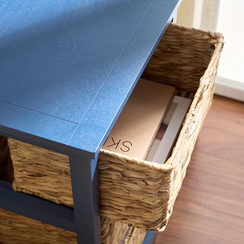 SAFAVIEH Home Collection – Halle Blue 3-Drawer Basket Storage Side Table, Coastal Accent Design, Fully Assembled (AMH5738H) - color: Blue