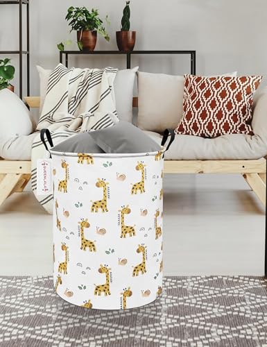 QUEENLALA Large Storage Basket,Laundry Hamper/Bathroom/Home Decor/Collapsible Round Storage Bin,Boys and Girls Hamper/Boxes/Clothing(Round-Yellow Giraffe) - color: Round-Yellow Giraffe