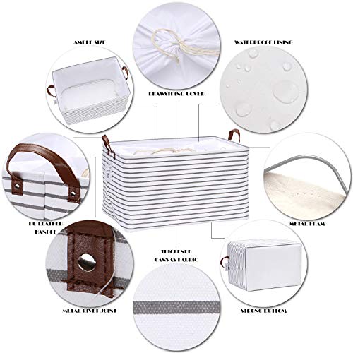 Hinwo 70L Extra Large Storage Bins, Closet Organizers and Storage, Foldable Clothes Storage Baskets with Handles, Containers for Clothing, Blanket, Comforters, Toys, Bedding (Gray Stripe) - color: Gray Stripe, size: 22" / 70L / 1-Pack