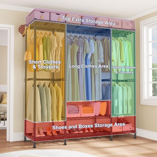 Ulif E3 Heavy Duty Garment Rack, 4 Tiers Freestanding Closet Organizer System with 5 Shelves, Metal Closet Organizer and Storage System for Clothes, Max Load 850lbs, 58.4"W x 15.7"D x 77.3"H, Black - color: Black