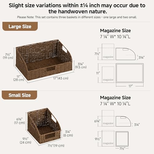 StorageWorks Paper Rope Pantry Storage Baskets, Wicker Baskets with Built-in Handles, Handwoven Shelf Baskets for Organizing, Pantry Organizers and Storage, Brown, 3 Pack - color: Dark Brown(Paper Rope), size: 17"L x 11"W x 7½"H + 2x 7½"L x 9½"W x 6¾"H