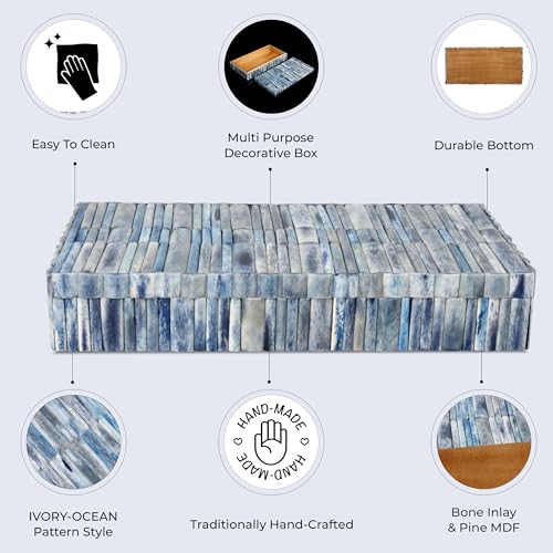 Handicrafts Home Large Decorative Storage Box 12x6– Coffee Table Organizer Box, Modern Home Décor Accent, Keepsake Memory Box, Jewelry Storage Box, Boho Decorative Box with Lid for Shelf, Mantle Decor - color: IVORY-OCEAN, size: 12x6x2 Inch