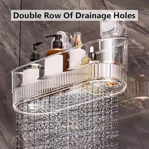 No-Drill Wall Mount Storage Box with Strong Suction Cups, Large Capacity Transparent Bathroom Organizer for Sink & Shower, Heavy Duty Holder for Cosmetics & Toiletries