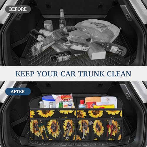 Femuar Car Trunk Organizer, Car Storage Organizer with Large Capacity Waterproof Collapsible Trunk Organizer for Car Suv/Jeep/Sedan (Sunflower, Standard) - color: Sunflower, size: Standard