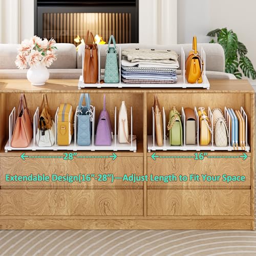 Dmevkic Extendable Purse Organizers Purse Storage. Length 16-28 in. Bag Organizer Purse Holder for Closet with 8 Adjustable Shelf Dividers Patent Pending - size: Regular Range (16–28")