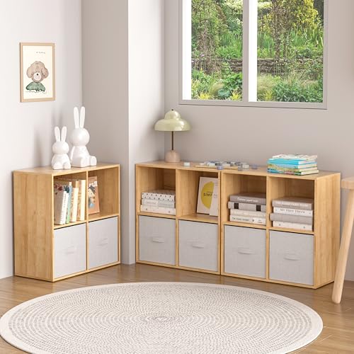 Wooden 4 Cube Storage Organizer with Closed Back Panel,White Cube Shelf Cubby Storage Organizers with Compartments for Living,Bookshelf,Organizers Easy to Install (Oak, 4 Cube) - color: Oak, size: 4 Cube-11in