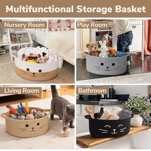 Cat Toy Basket, 13.8" x 6" Wicker Basket for Shelves Living Room, Medium Baby Gift Baskets for Nursery, Pet Dog Toy Box, Jute - color: Jute, size: 13.8"W x 6"H