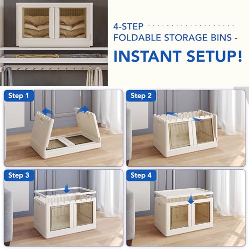 FLEXIMOUNTS 75 QT Stackable Storage Bins With Lids, Collapsible Plastic Storage Bins, Closet Organizers and Storage Containers with Doors and Built-in Wheels For Home, 2 Pack Cubes, Milky White - color: Milky White, size: 37 Qt-2 Pack