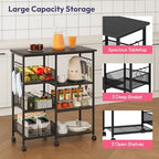SWTYMIKI Kitchen Island Cart on Wheels - 28.35x14.57in Rolling Kitchen Table Cart with Storage Shelves, 6 Removable Hooks& Locking Casters, Coffee Bar Cabinet for Dining Room Pantry Office, Black - size: 28x14.57in, style: Black