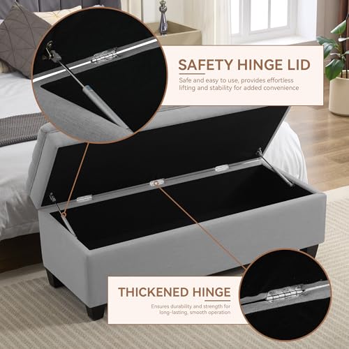 WUTUTUEE 51" Fabric Storage Ottoman Bench, Upholstered Rectangle End of Bed Storage Ottoman Tufted Living Room Bedroom Bench with Safety Hinge, Solid Wood Legs, Loads 500 lb(Light Grey) - color: Light Grey-fabric