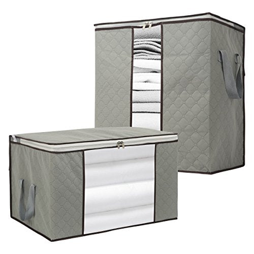 Szxc 2 Pack Foldable Large Storage Bags - Horizontal + Erect for Comforter Blanket Quilt Clothes Pillow, Clear Window & Handles, Closet Under Bed Organizer - size: Extra Large (Horizontal + Erect), style: Set of 2