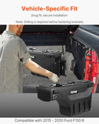 VEVOR Truck Bed Storage Box, Compatible with 2015-2020 Ford F150 R, Waterproof ABS Wheel Well Tool Box with Lockable Lid and Password Padlock, 6.6 Gal/25 L Truck Bed Toolbox, Passenger Side, Black - size: Passenger Side, style: F150