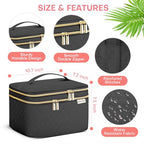 HXLGMD Large Makeup Bag with Mirror Double Layer Travel Make Up Organizer Case, Large Capacity Coemetic Bag with Brush Slot Divider - color: Black