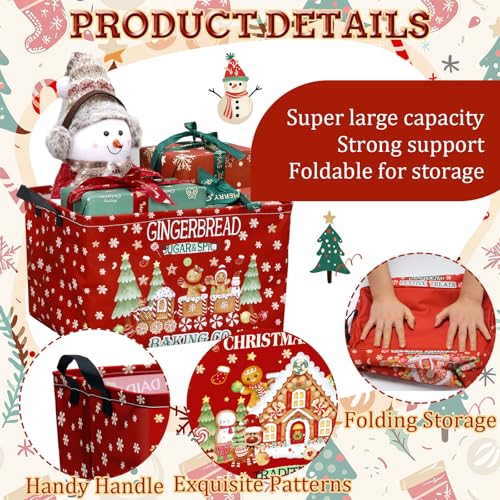 4 Pack Christmas Storage Bin Collapsible Large Christmas Gingerbread Man Storage Baskets for Gifts Canvas Laundry Basket Foldable Box with Handle for Office Home Bedroom Clothes Toys Decor - style: Gingerbread Man