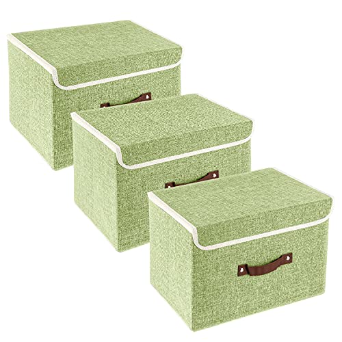 TYEERS Collapsible Storage Boxes, Washable Fabric Storage Bins with Lids, 14.9x9.8x9.8 inches, 3 Pack, Green - color: Green, size: set of 3