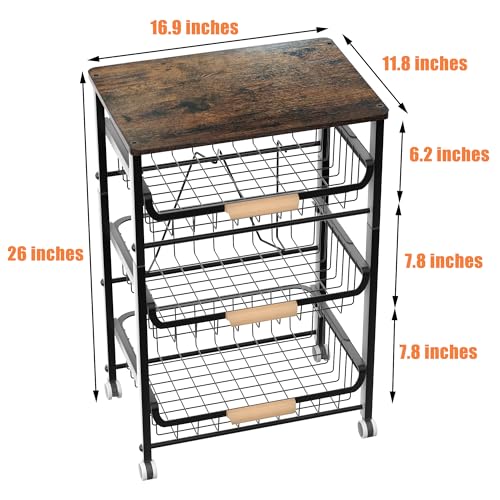 NiuYichee 4-Layer Fruit Basket Kitchen Food Organizer and Rack, Stackable Storage Cart with Desktop, Pull-Out Hollow Metal Basket, Sliding Out Storage (Black 4-Layer Rack) - color: Black 4-layer Rack