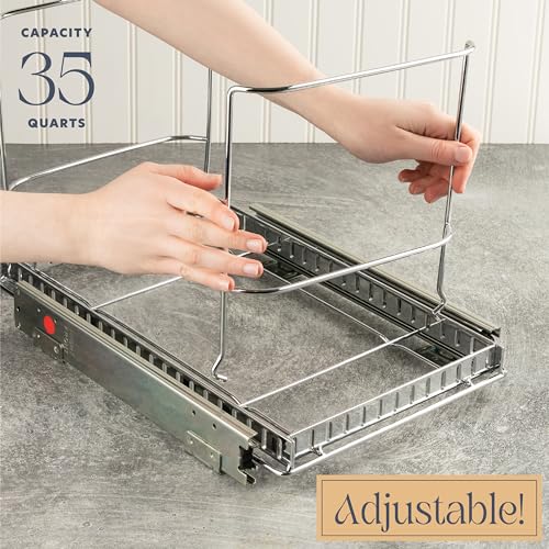 HOLDN’ STORAGE Pull-Out Cabinet Trash Can Organizer, Fits 9 Gal/35 Qt Bins, Heavy-Duty Chrome Frame, Soft-Close Slide, Adaptable Mounting Options, Fits 12”+ Cabinet Opening, Bin Not Included