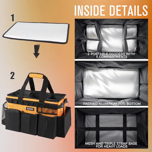 SCAVATA Wearable Cleaning Caddy Bag, Cleaning Caddy Supplies Organizer with Handle & Shoulder Straps for Housekeepers, Under Sink & Car Cleaning Tool Organizers with 4 Foldable Divider (Orange) - color: Orange