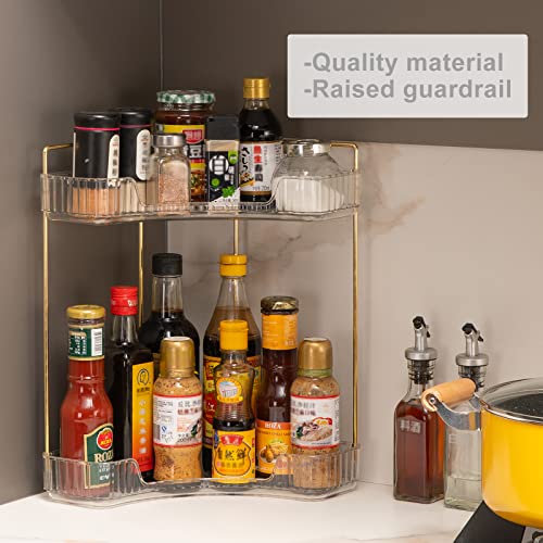 INVSSENE Corner Bathroom Countertop Organizer, Vanity Trays for Counter, Makeup Organizers, Perfume Tray, Kitchen Spice Rack, (Clear, 2 Tiers) - color: Clear, size: 13.6" x 10" x 15.1"