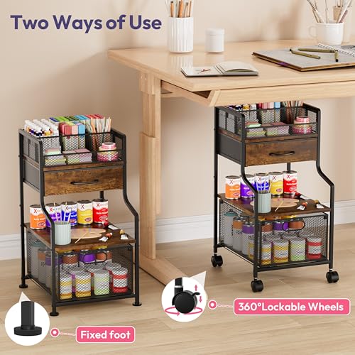 SWTYMIKI Rolling Under Desk Storage - Storage Cart with Drawers & DIY Divider - Art Cart Organizer on Wheels - Craft Rolling Utility Cart for Office, Craft Room & Studio Espresso - color: Espresso