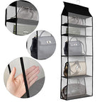 Improved Closet Handbag Purse Holder with 5 Large Heavy-Duty Mesh Shelves, Space Saving Hanging Handbag Storage Tote Bag Organizer Holder for Wardrobe Closet(Black) - color: Black