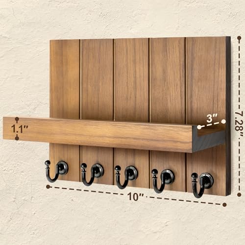 Rebee Vision Decorative Key Holder Wall Mount - Rustic Key Holder for Wall with Shelf and Mail Organizer for Living Room Decor - Home Essentials for Home Improvement (Brown, 3.54" x 10" x 7.28") - color: Brown, size: 10 Inch