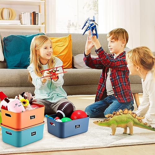 Tanlade 8 Pcs Plastic Storage Bins Stackable Baskets with Lid and Handle Colorful Desktop Storage Box Cubby Containers for Shelf Bedroom Office, Include 1 Erasable Marker, 16 Stickers (14 x 10 x 6 In) - size: 14 x 10 x 6 in