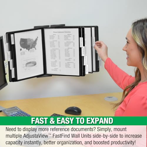 Ultimate Office AdjustaView 10-Pocket Wall Reference Organizer with Easy-Load Pockets and Mounting Screws, Black Pockets - color: Black Pockets