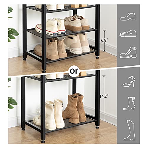 HOOBOR 8 Tier Shoe Rack, Large Capacity Shoe Storage for 14-16 Pairs, Sturdy Metal Shoe Shelf for Closet Entryway, Space Saving Shoe Organizer for Sneakers Heels, Rustic Brown BF48XJ01 - size: 20.5" L x 11.8" W x 53.9" H