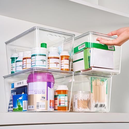 theaoo Clear Storage Bins with Lids Stackable - Large Plastic Containers for Pantry Organization and Storage - Perfect for kitchen,Fridge,Laundry Room,Bathroom,Garage,Closet,Cabinet Organizer - 8 Pack - size: Large (Pack of 8)