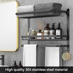 CAXIMSY Foldable 23.22 Inch Rowel Rack Wall Mounted with Bathroom Shower Shelves Stainless Steel Towel Bar Without Drilling and Screw Installation (Black) - color: Black