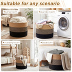 XXXXL 125L Extra Large Blanket Basket, 23.6" x 16.9" Jumbo Woven Cotton Rope Storage Basket with Handles, Laundry Hamper, Toy Storage for Living & Play Room (Khaki, Brown & Black) - color: Khaki, Brown & Black